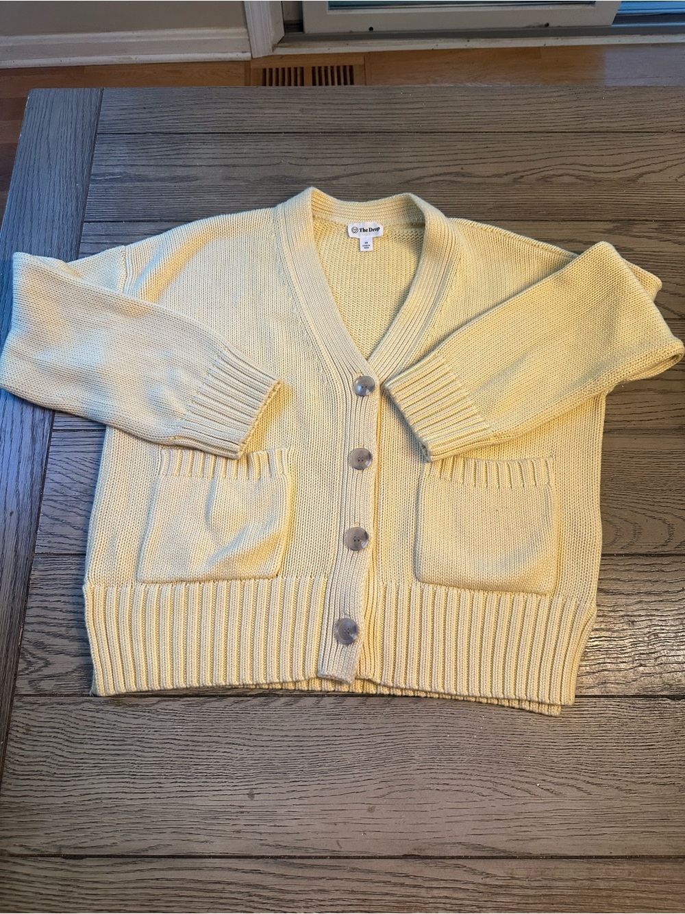 The Drop Women's Pastel Yellow V-Neck Button Cardigan